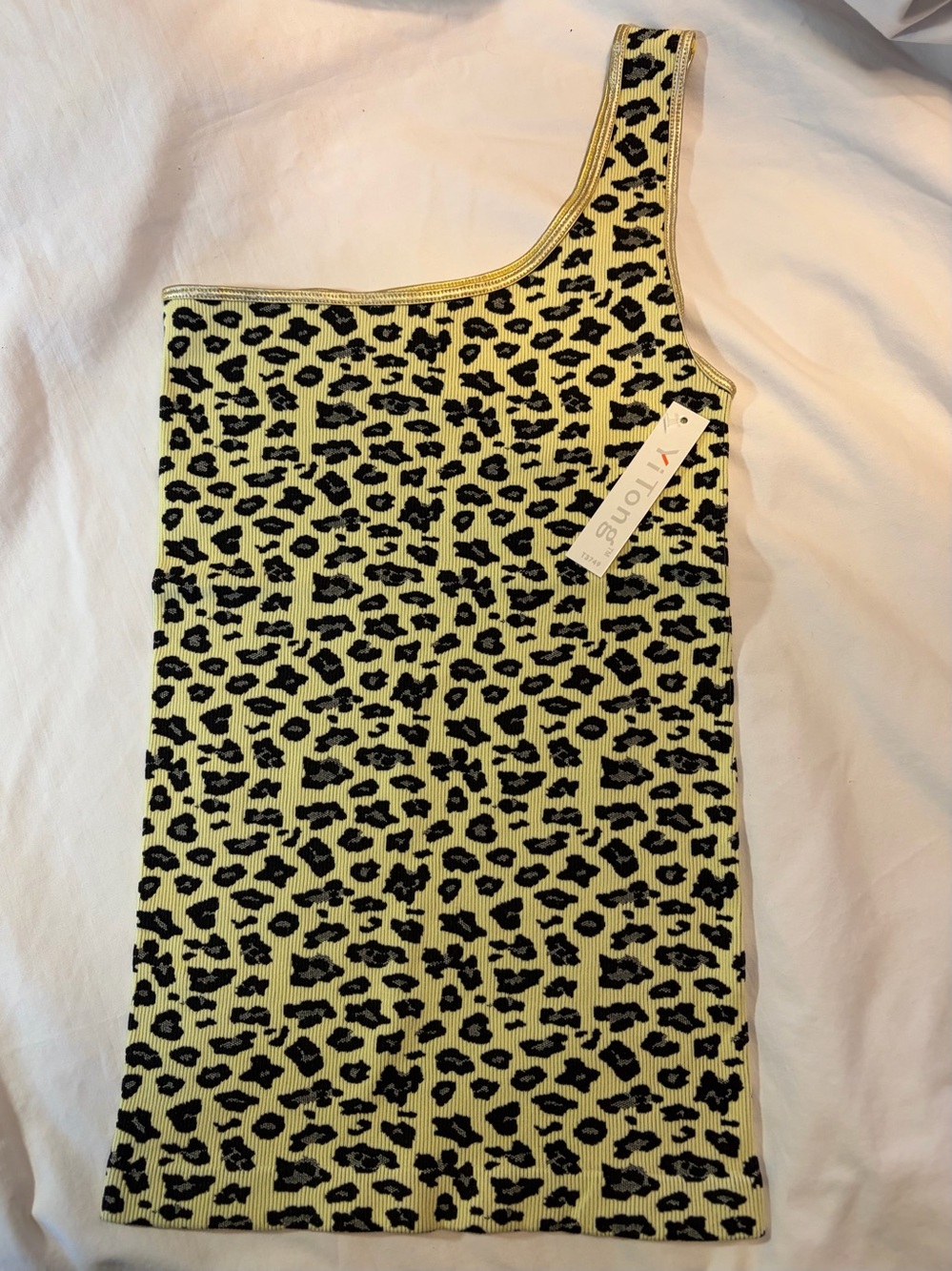 One-ShoulderYellow Leopard Print Tank Top